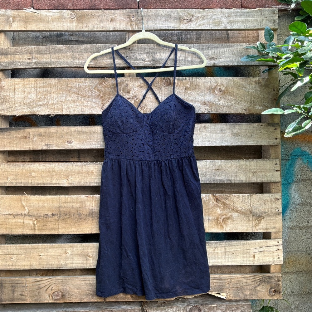 American Eagle Outfitters Navy Lace Bodice Strappy Back Dress